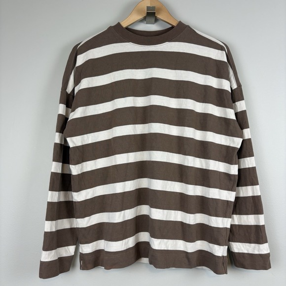 AYR The Early Mornings Striped Top Womens M Brown Ivory - Picture 2 of 12